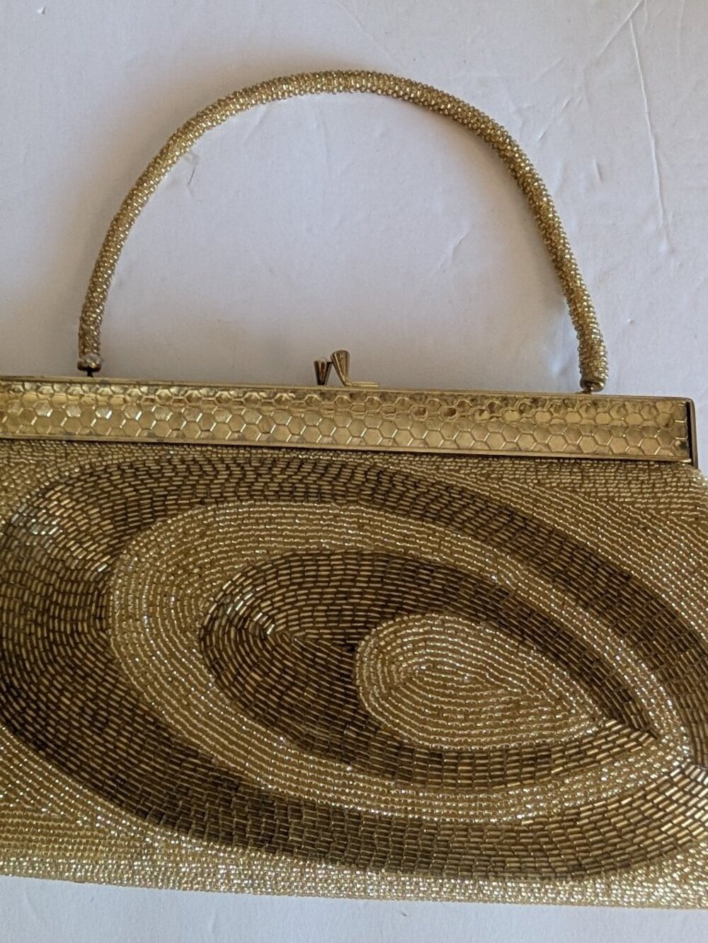VINTAGE GOLD BEADED ART DECO DESIGN CLUTCH, NEW